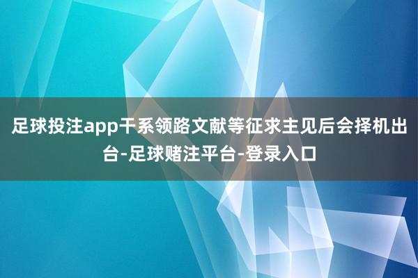 足球投注app干系领路文献等征求主见后会择机出台-足球赌注平台-登录入口